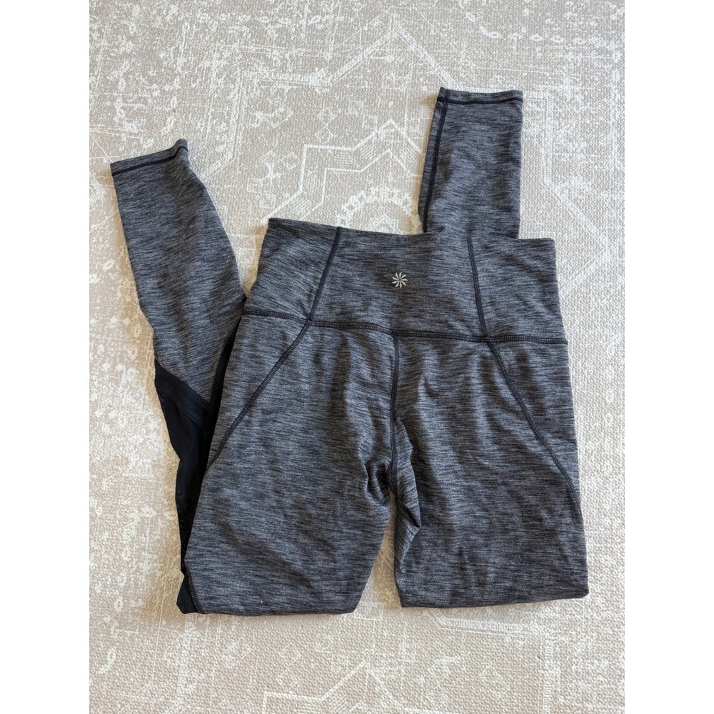 Athleta Gray Heather High Rise Mesh‎ Trim Activewear Athletic Leggings Small